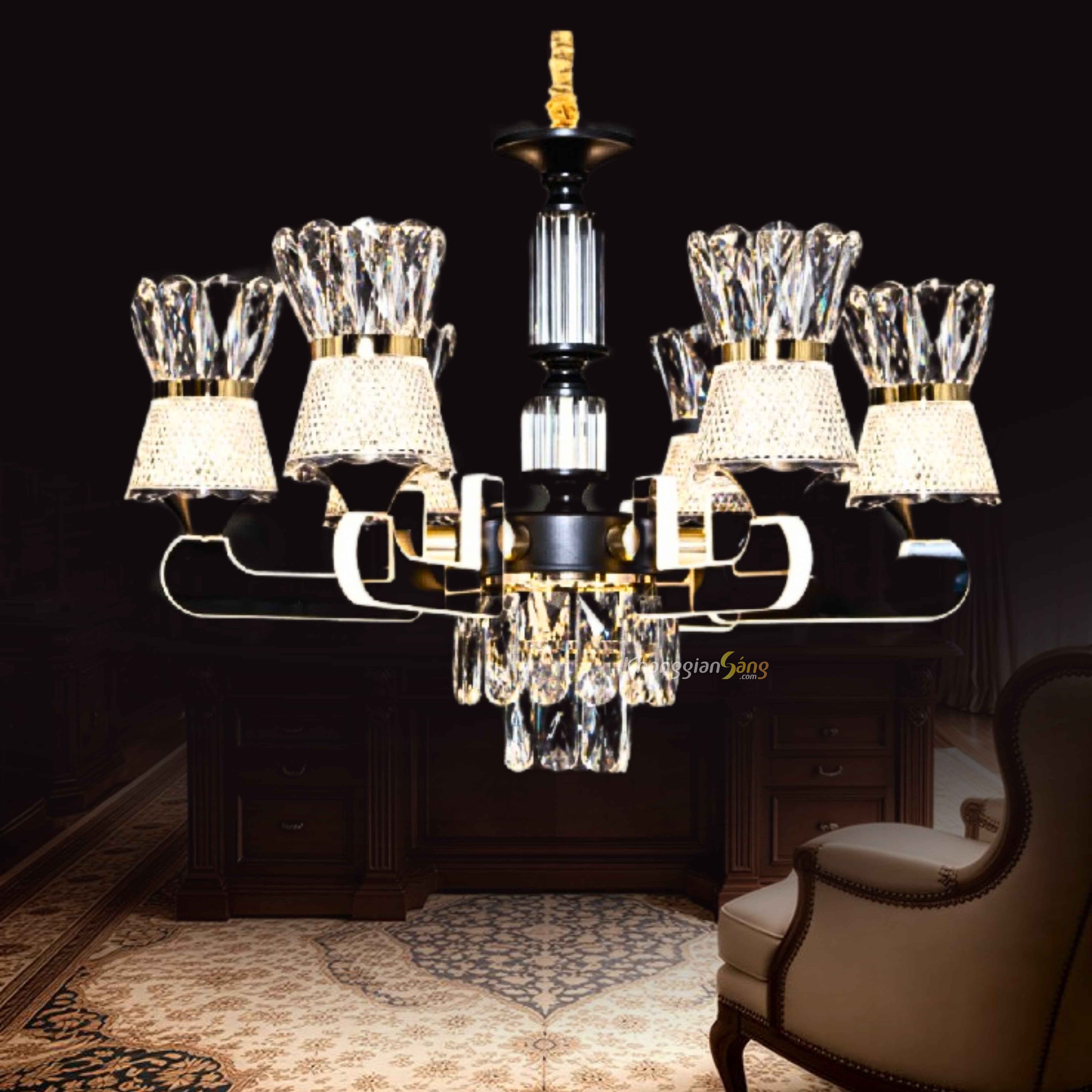 ĐÈN CHÙM PHA LÊ (D600mm x H700mm) CNQT-304