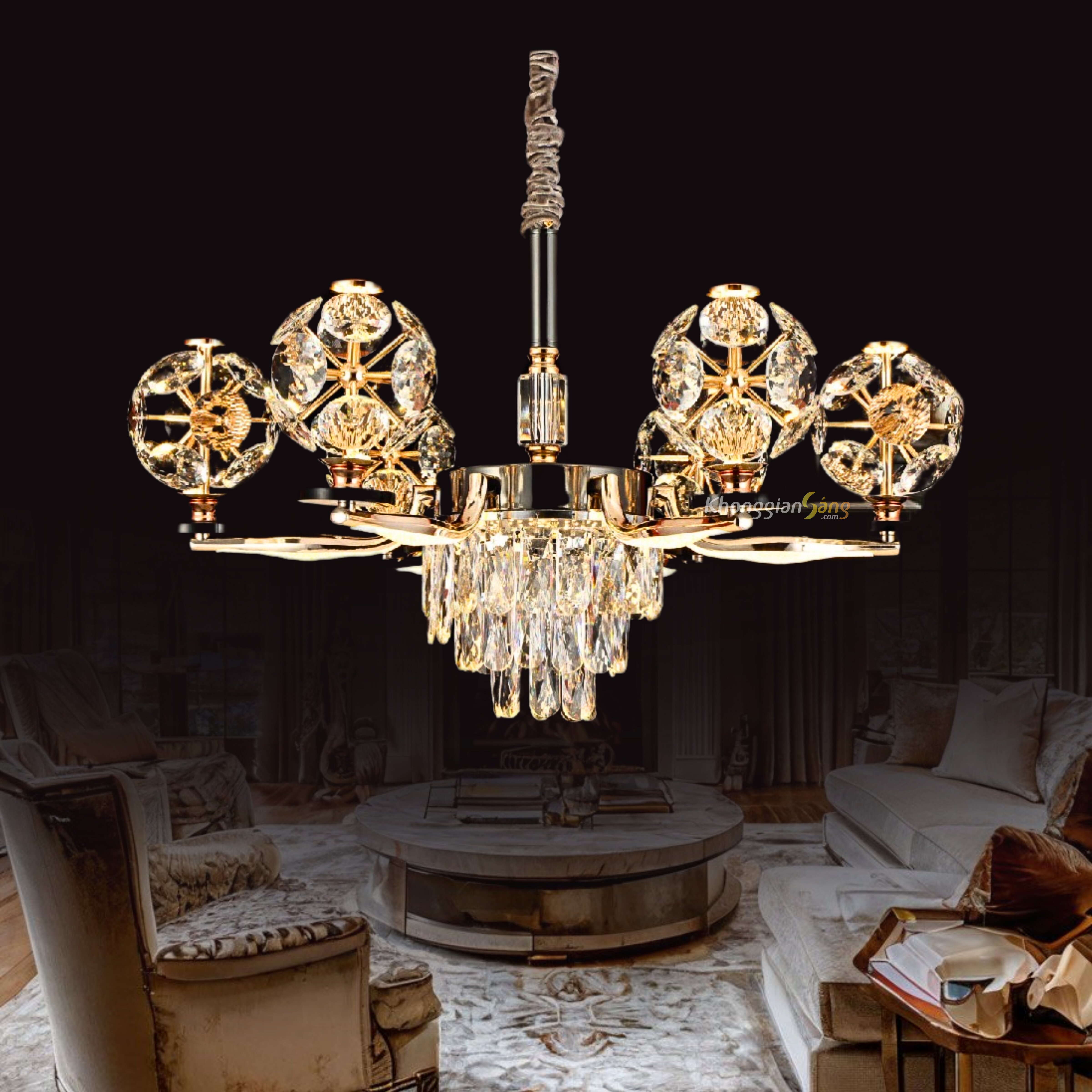 ĐÈN CHÙM PHA LÊ (D600mm x H350mm) CNQT-392