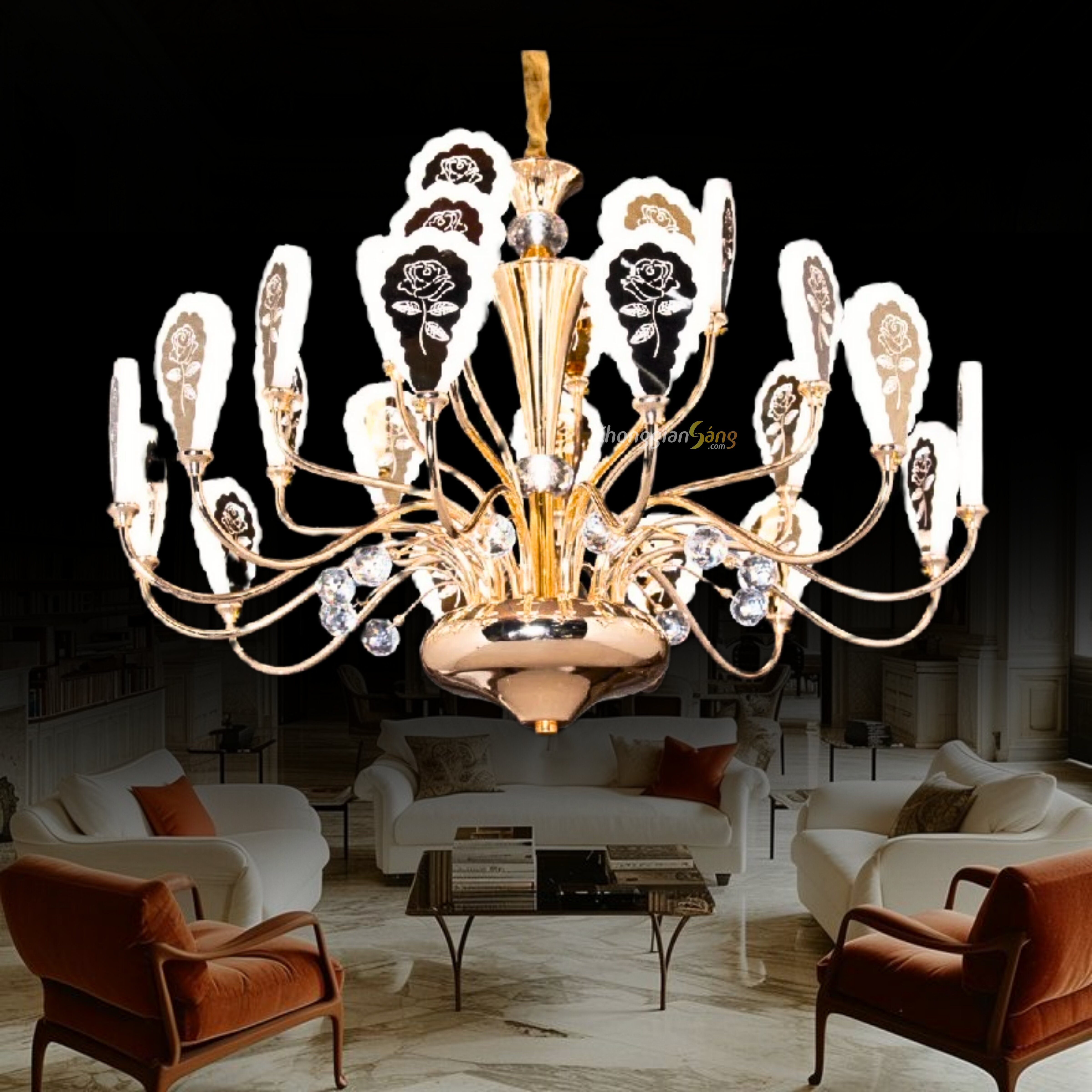 ĐÈN CHÙM PHA LÊ (D800mm x H1000mm) CNQT-68021/24