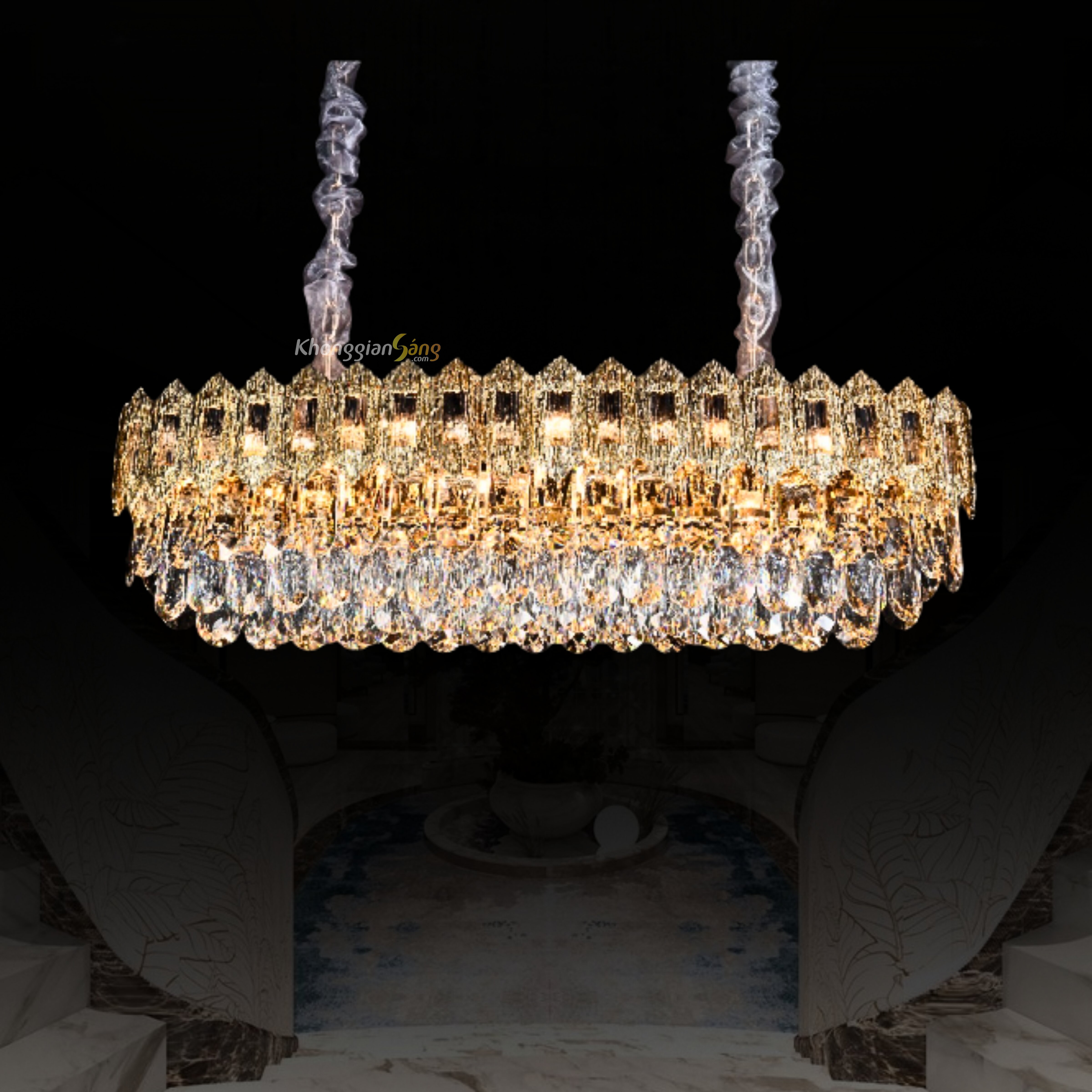 ĐÈN CHÙM PHA LÊ (N1000mm x R320mm x H290mm) TH-8602