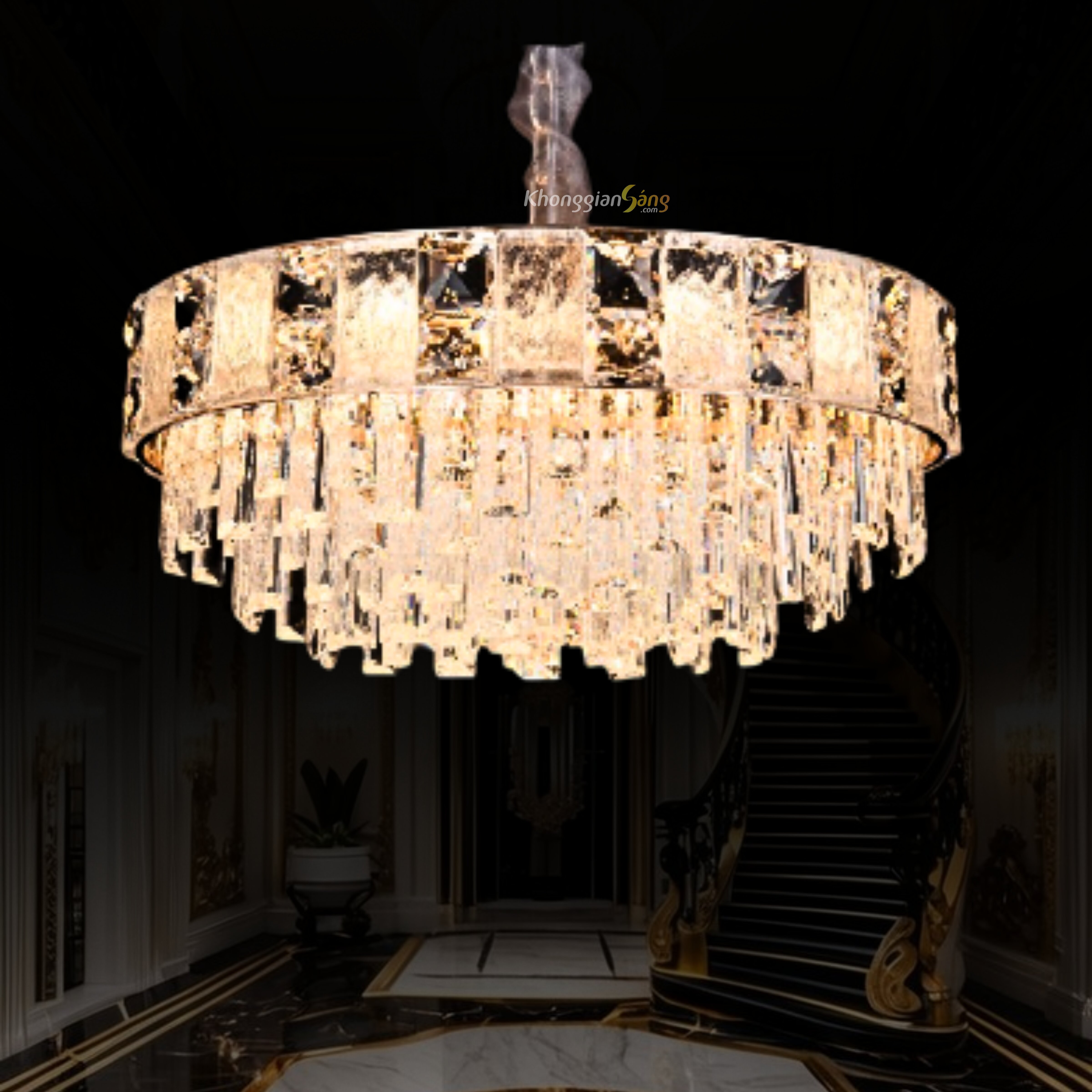 ĐÈN CHÙM PHA LÊ (D600mm x H280mm) TH-8607