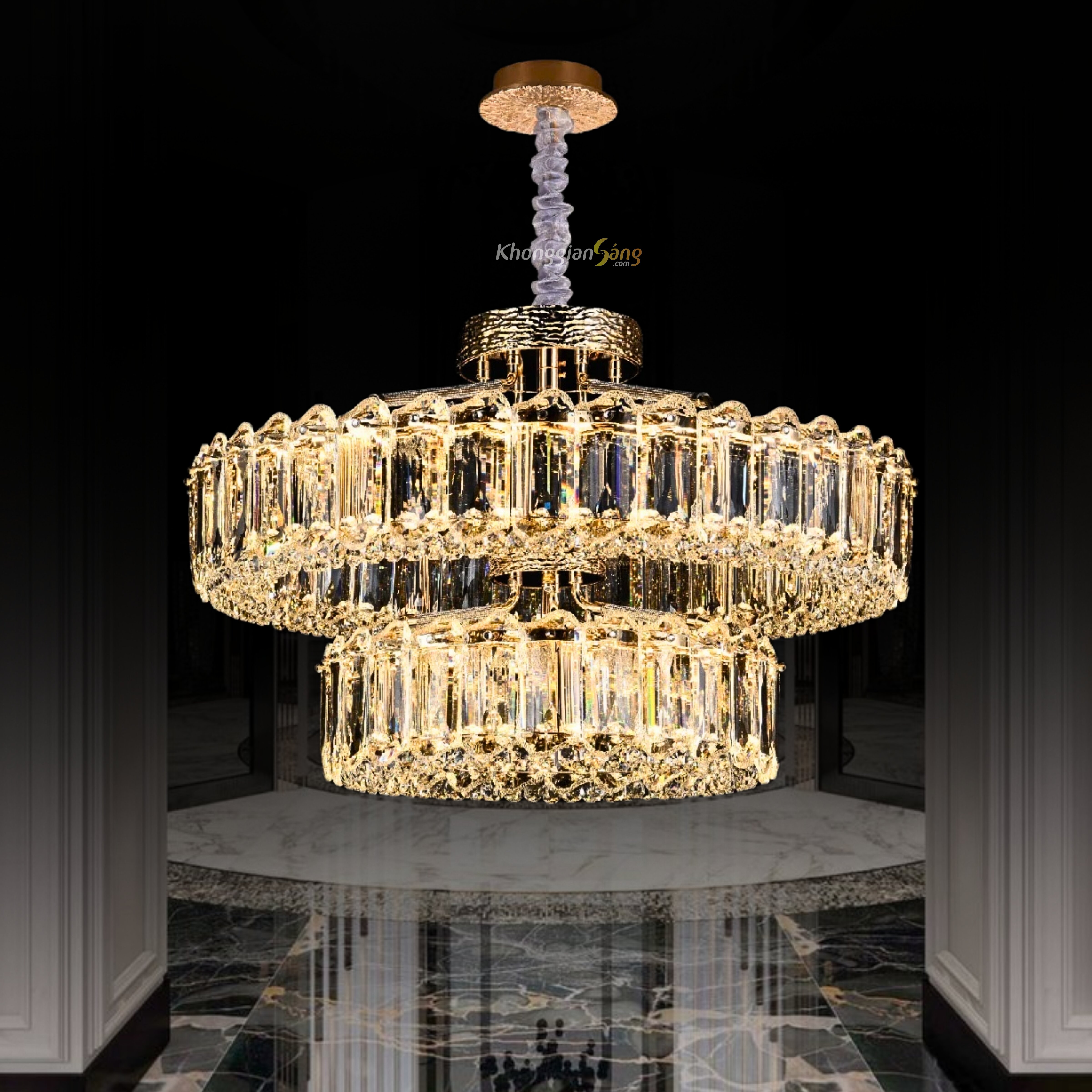 ĐÈN CHÙM PHA LÊ (D800mm + D500mm x H390mm) TH-8651