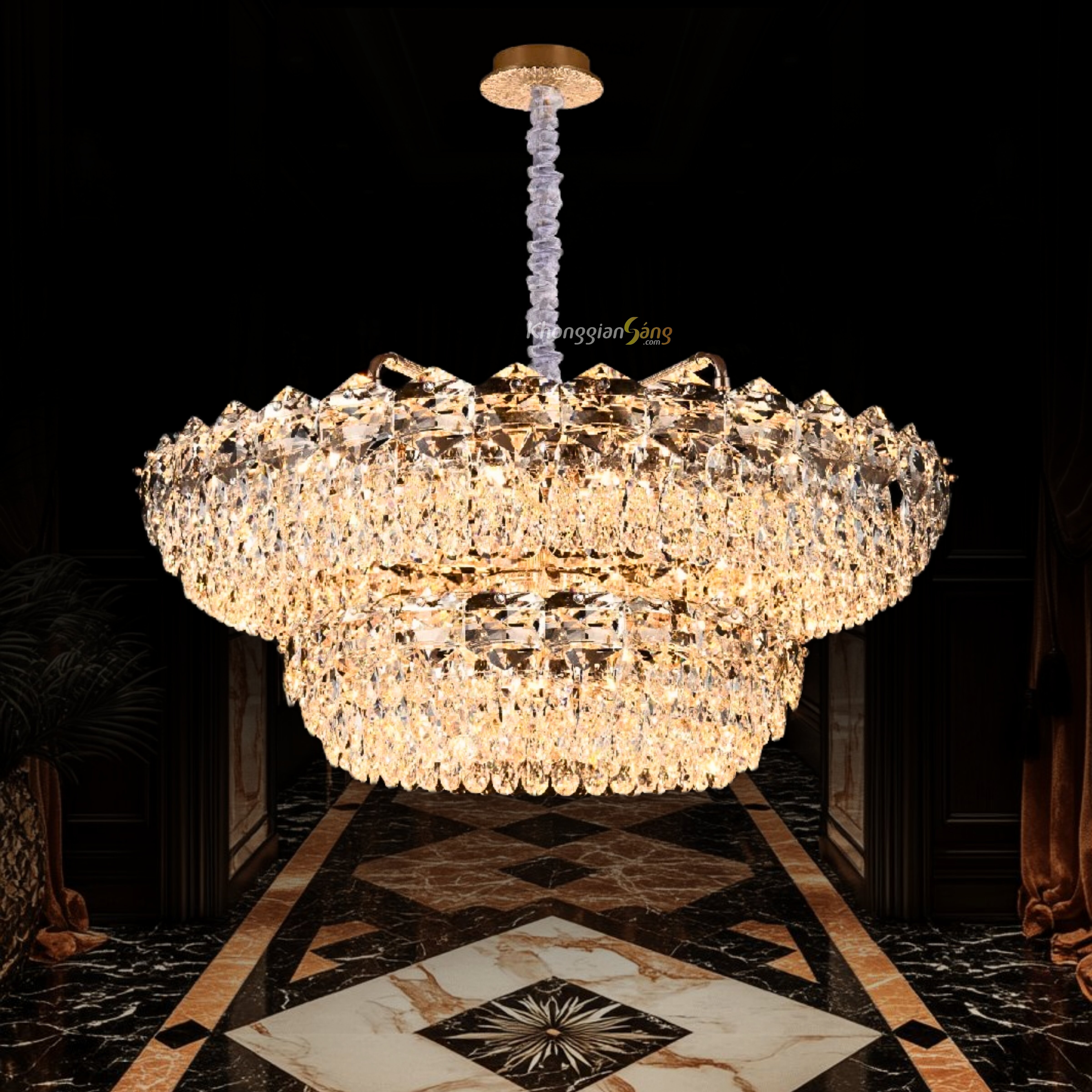 ĐÈN CHÙM PHA LÊ (D500mm+D800mm x H360mm) TH-8663