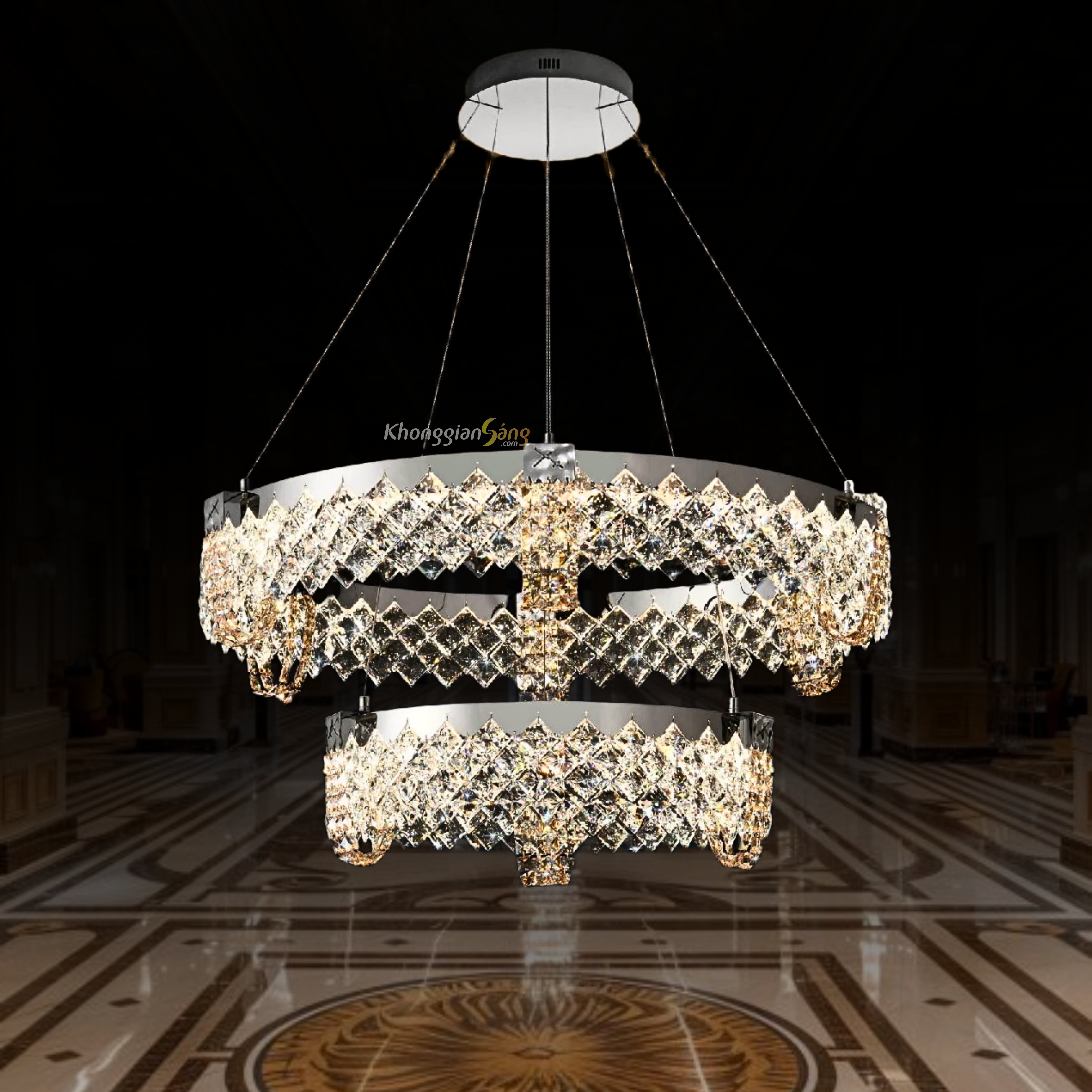 ĐÈN CHÙM PHA LÊ (D800mm + D500mm x H1100mm) TH-8666