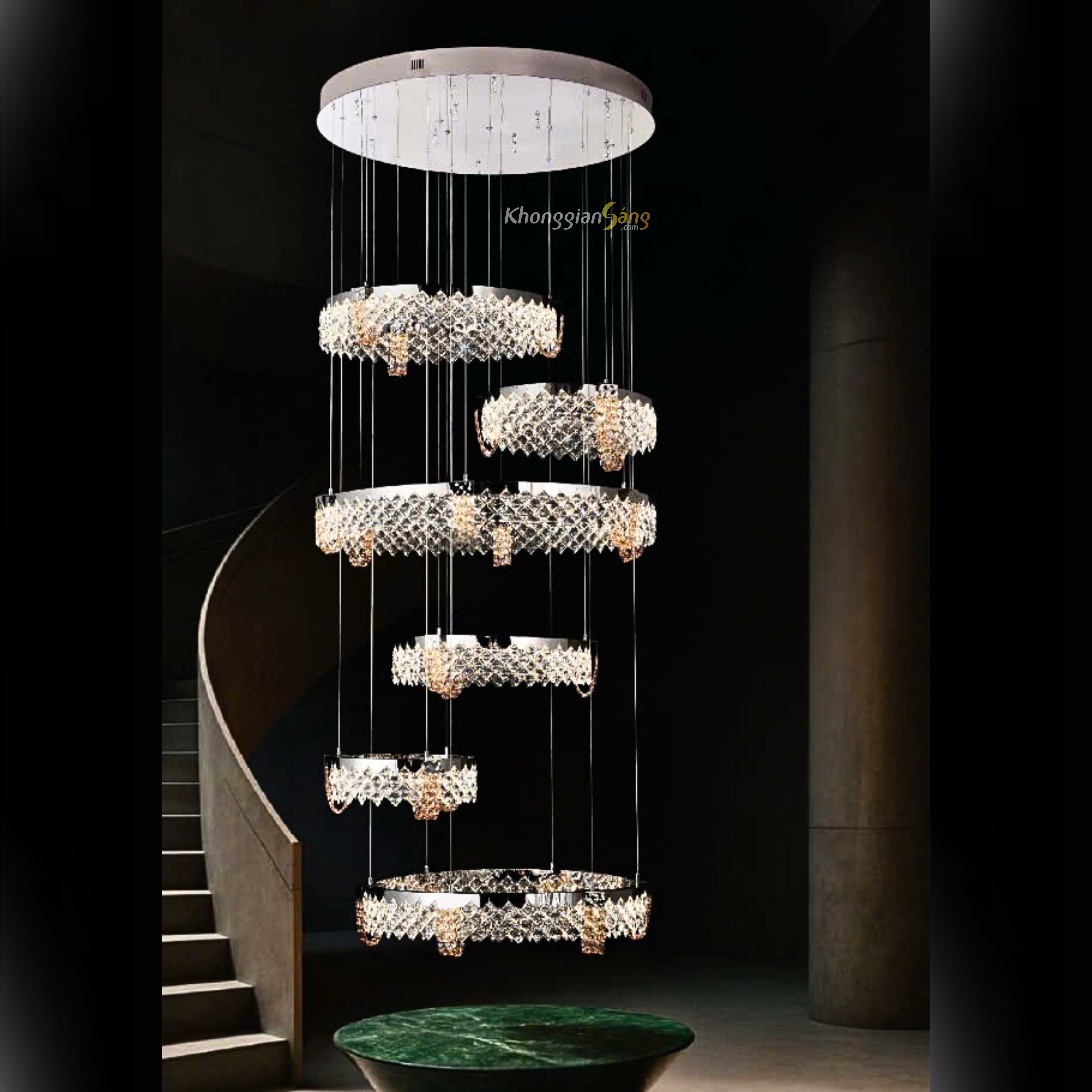 ĐÈN CHÙM THẢ (D700mm+D500mm+D1000mm+D600mm+D400mm+D800mm x H3000) TH-8910