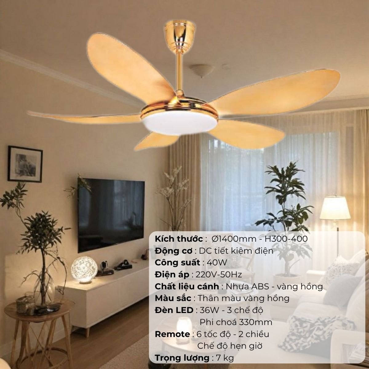 ĐÈN QUẠT CÁNH NHỰA  ABS (D1320mm - H300mm-400mm) NQ-135