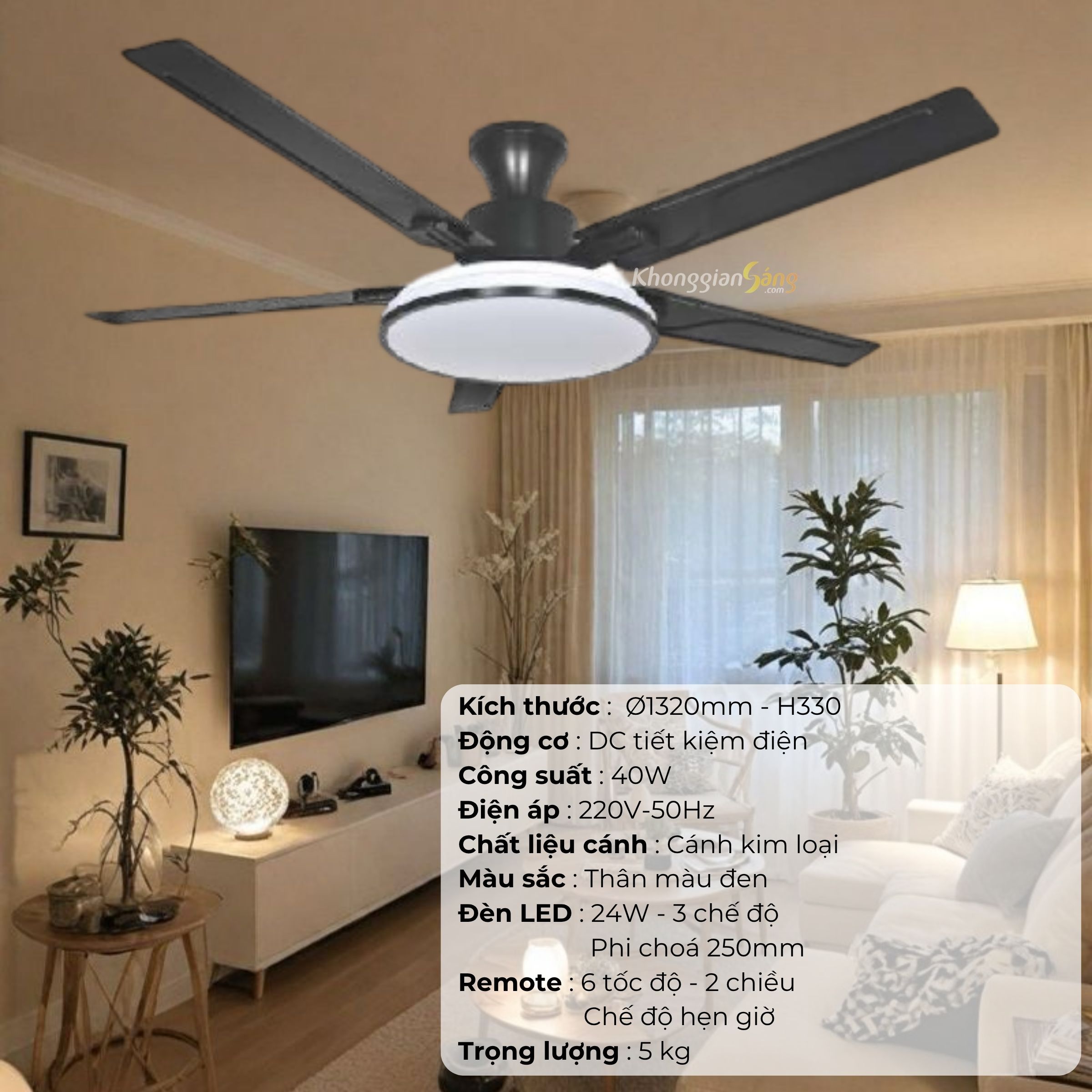 ĐÈN QUẠT CÁNH KIM LOẠI (D1320mm - H330mm) NQ-139