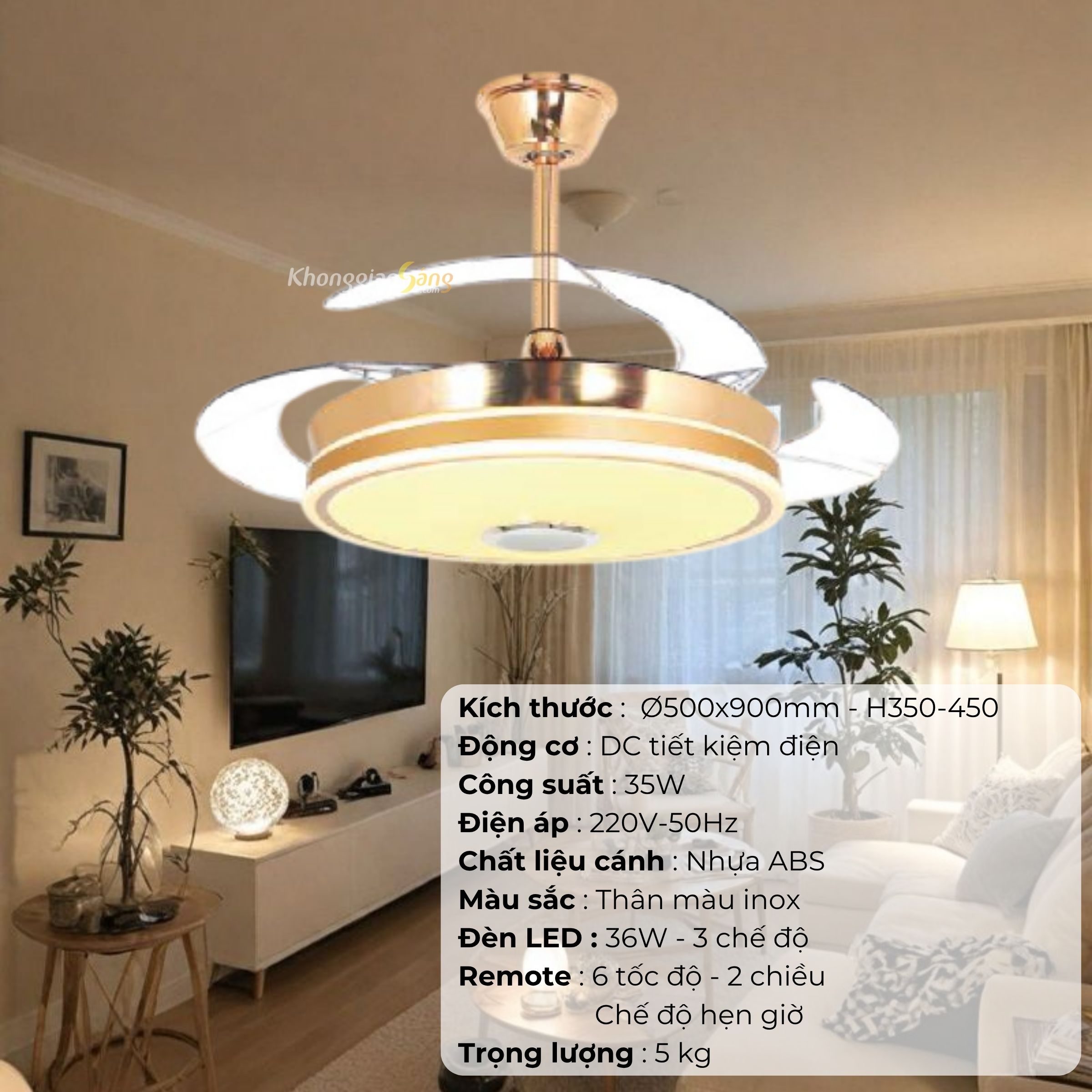 ĐÈN QUẠT CÁNH NHỰA  ABS (D500mmx900mm - H350mm-450mm) NQ-152