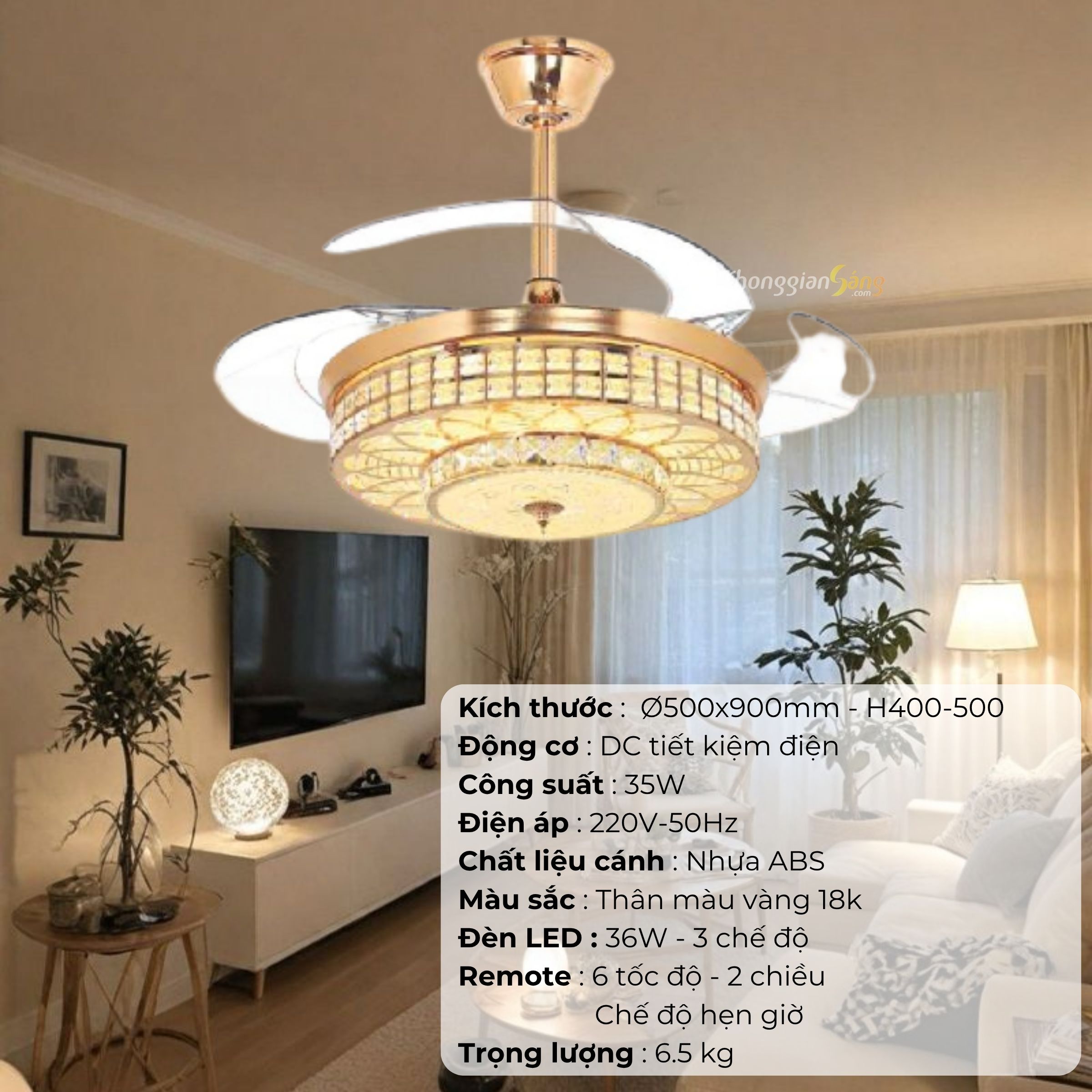 ĐÈN QUẠT CÁNH NHỰA ABS (D500mmx900mm - H300mm-400mm) NQ-154