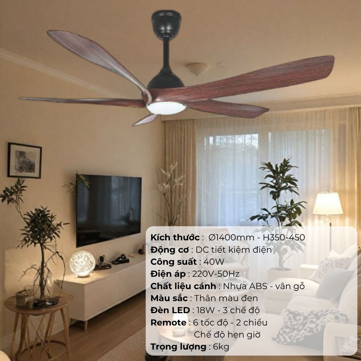 ĐÈN QUẠT CÁNH NHỰA ABS (D1400mm - H350mm-450mm) NQ-112